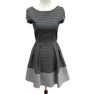 Closet London Mod Preppy Geometric Print Fit Flare Party Cocktail Dress V-Back 8